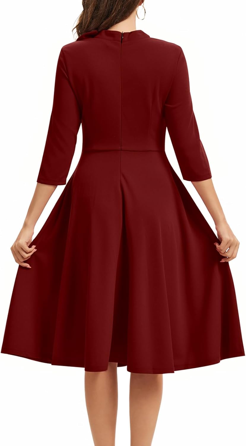 ZonJie Womens Elegant Cocktail Party A-line Flare Hem Dress with Pocket - Image 5