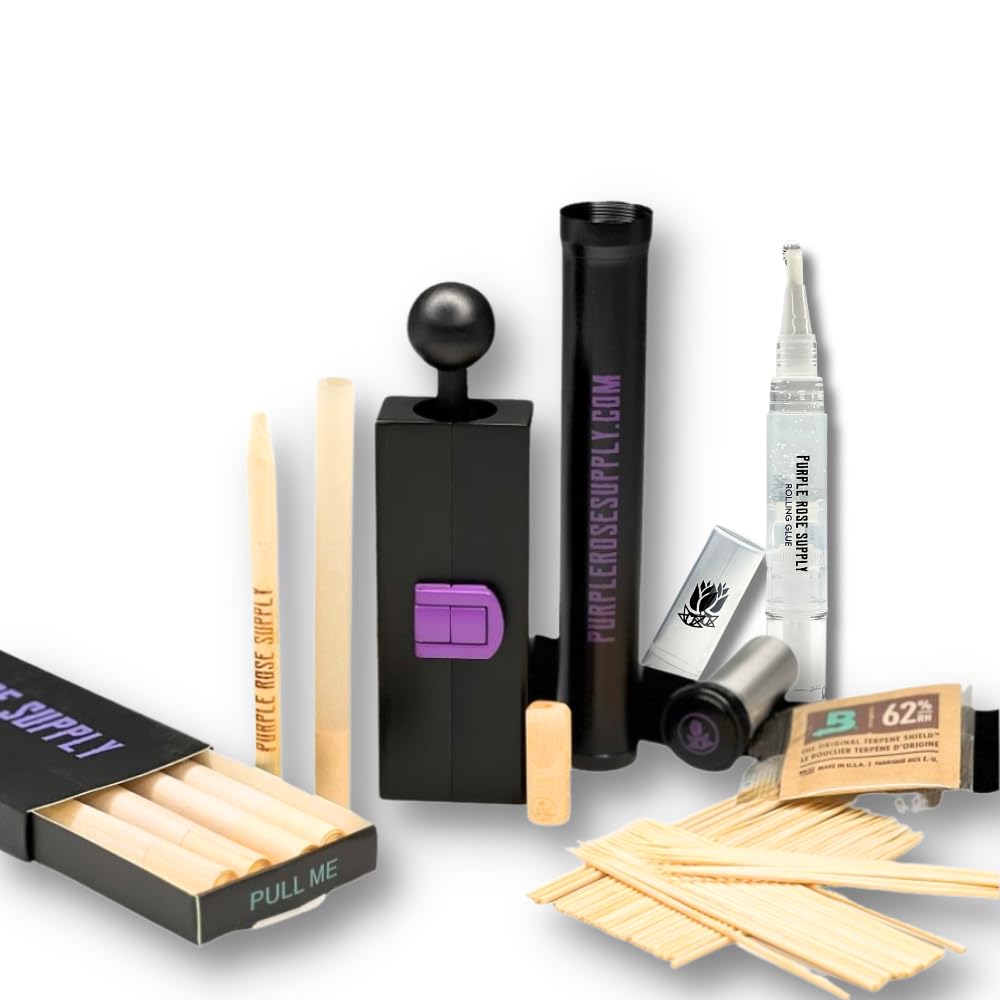 Purple Rose Supply Complete Starter Mini Cannagar Bundle - Mold, Paper Shells, 10 Wooden Tips, Tube, Rolling Glue - Fits 1-2g - 30 Minutes Burn Time