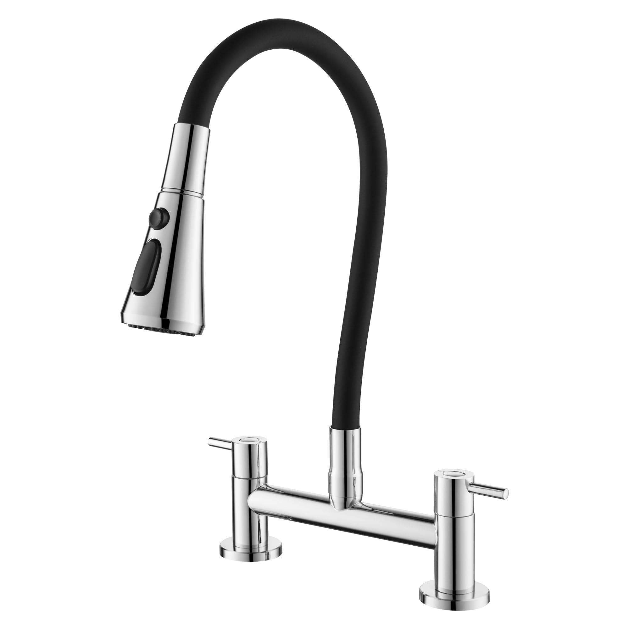 BAITUJIE Kitchen Sink Taps Mixer, 2 Hole Kitchen Faucet with 360° Swivel Flexible Spout Deck Mounted Dual Lever Sink Kitchen Mixer Tap, Chrome and Matte Black