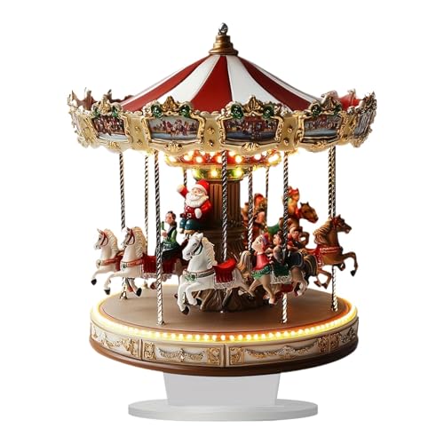 Generic Carrousel de village de Noël 2D Manège rond Décoration de table Acrylique Multicolore Décoration de vacances