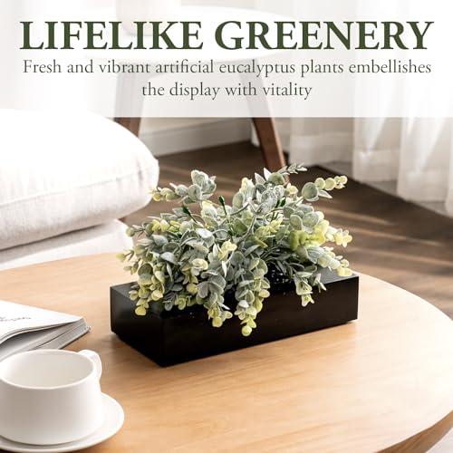 MyGift Artificial Eucalyptus Plant in Black Wood Decorative Planter Pot, Realistic Faux Indoor Greenery in Container for Tabletop Centerpiece Décor by MyGift - Used condition - Image 2