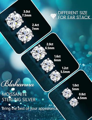 Moissanite Stud Earrings 18K White Gold Plated Brilliant Round Cut D Color VVS1 Clarity Lab Created Moissanite Earrings Sterling Silver Earring Hypoallergenic Earrings for Women Men 14