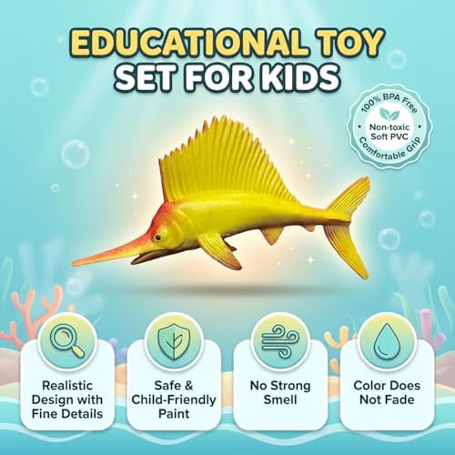 Image of ZESTHOME Fishes & Aquatic Sea Toy Set for Kids - 12-Piece Marine Life Figures Including Whale, Shark & Dolphin - Realistic Ocean Animal Playset, PVC Rubber, BPA-Free, Non-Toxic