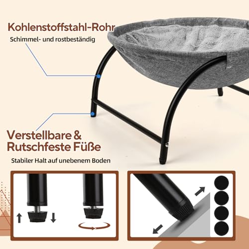 LIFLIX Katzenhängematte Outdoor, Erhöhter Katzenbett mit abnehmbarem, Waschbarem Plüsch, Stehend Hängematte Katzen für Innen-/Außenbereich (Grau)