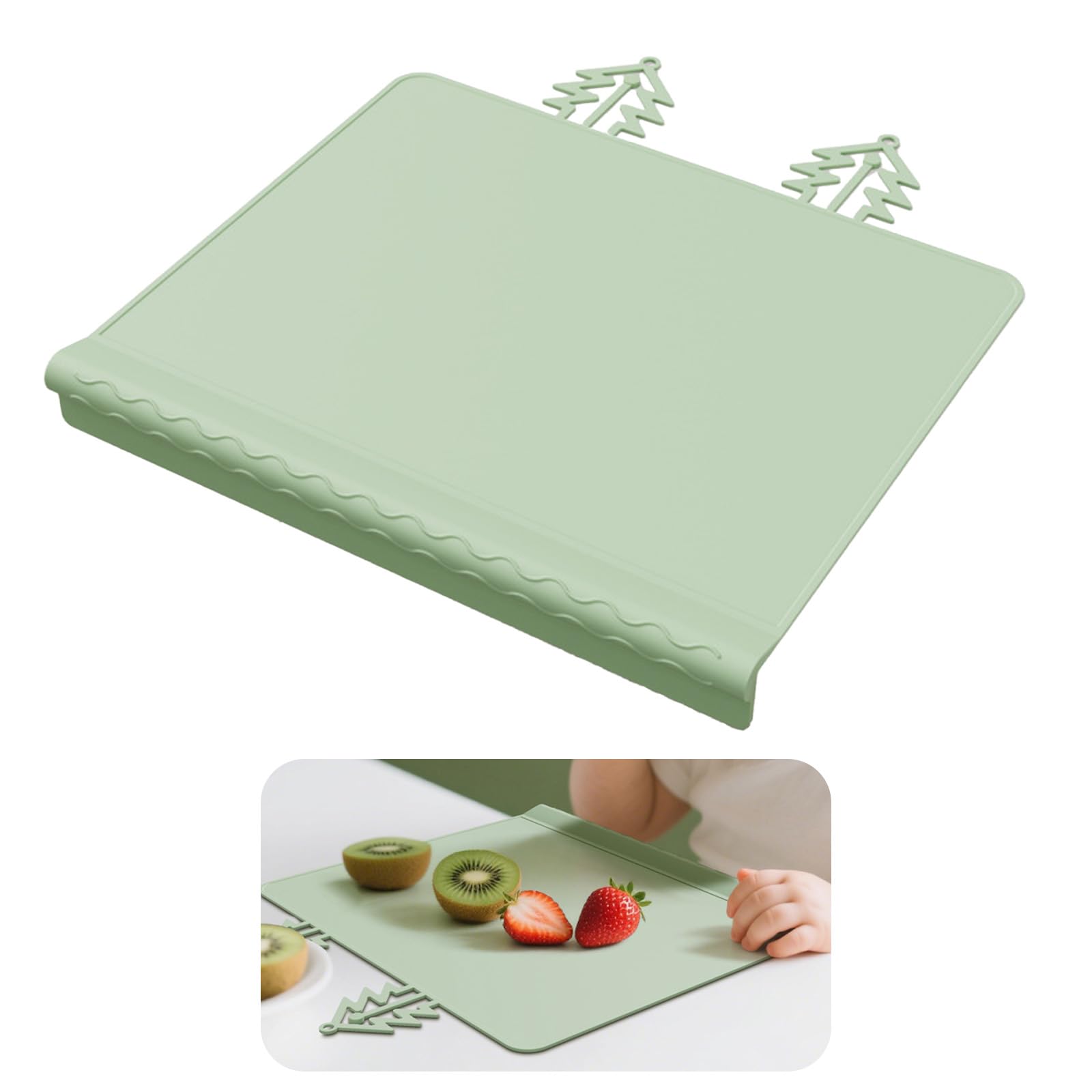 Silicone Placemats for Dining Table, Green Table Food Edge Mat, Silicone Art Mats, Multiuse Silicone Table Protector for Eating, Writing, Painting, Drawing (30x25cm)