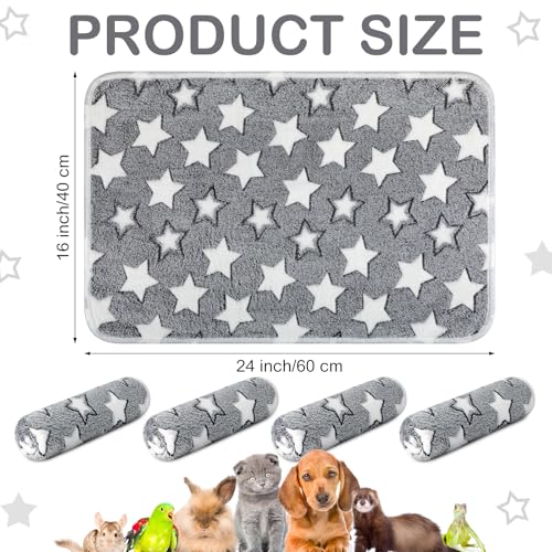 Image of Reginary 4 Pcs Waterproof Guinea Pig Blankets Washable Small Animal Fleece Bedding Absorbent Guinea Pig Cage Liners Reusable Pet Pee Pad Sleep Mat for Hamster Ferret (Gray Star,24 x 16 Inch)