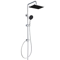 YEAUPE PRO Tapless Kit doccia in acciaio inox cromato | Soffione ABS 30x20cm | 3 modelli di doccia nero| Tubo da 160cm | Asta regolabile, altezza da 65-102cm