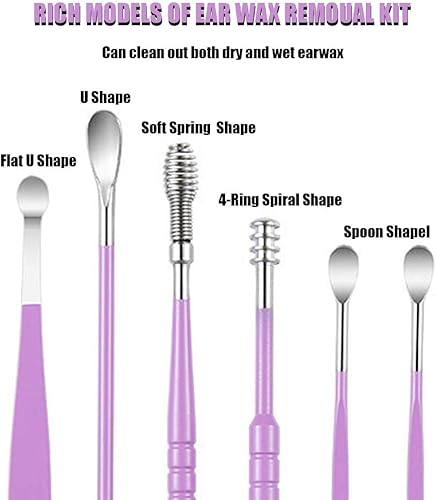Miniatura 8 de Juego de 6 piezas de eliminación de cera de oído, juego de herramientas de limpieza, limpiador de curetas, limpiador de canales de acero inoxidable
