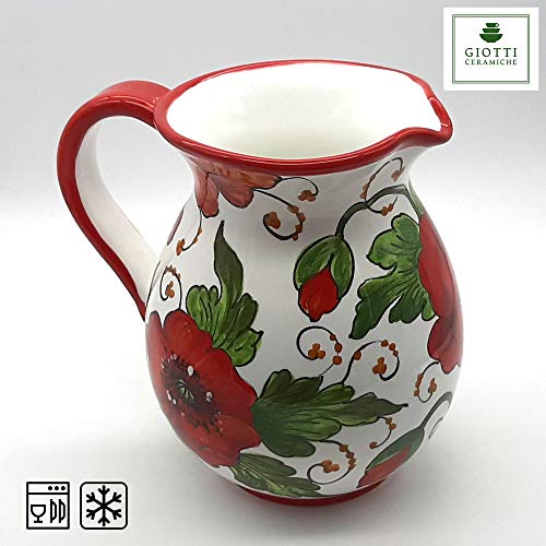 Italian Ceramic Pitcher Poppies - 33 oz Hand Painted Utensil Holder Or Carafe Design for Kitchen - Made in ITALY Tuscany - Italian Pottery Vase Jar for Wine - Home Decor Ceramics Dispenser3