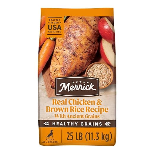 Merrick Healthy Grains Wholesome and Natural Kibble with Chicken and Brown Rice Premium Adult Dry Dog Food 25 lbs.