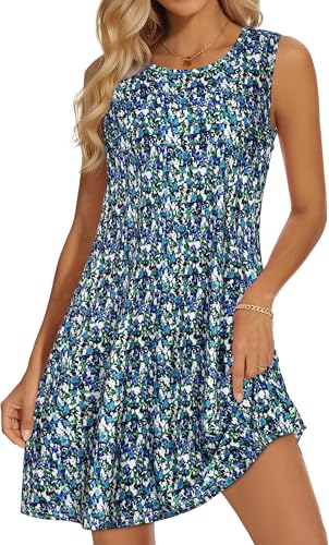 17% off - Womens Casual Tank Dresses for Summer Flowy Plus Sleeveless Mini Pocket Sun Dress(Solid Black,S)