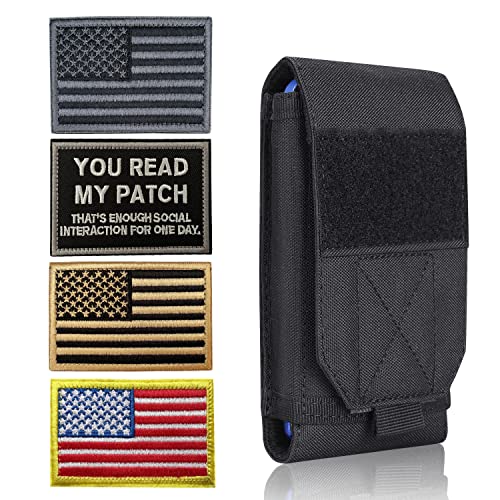 Image of Black Tactical Molle CellPhone Pouch Case,Heavy Duty Waterproof Phone Holster Bag for iPhone 11 12 13 Pro Max For Samsung S22 S21 S20 FE Note 20 A13 A12 A02S Less 6.7 inch Phone with 4 Pack Patches