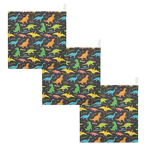 Image of vvfelixl Baby Washcloths Cotton Colored Dino Dinosaurs Baby Muslin Washcloths Soft Baby Face Towel for Newborn Infants, 11.8 X 11.8 Inch, 5 Pack Black