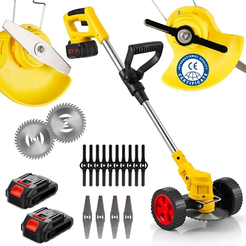 Desbrozadora con Ruedas con Cuchillas Intercambiables. Corta Cespedes Electrico con 2 Baterías para 2 Horas de Uso. Desbrozadora Eléctrica Ligera y Ergonómica para Jardín. Desbrozadoras Astur Group