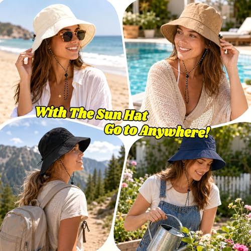 Image of NPQQUAN Sun Bucket Hats for Woman Men Lightweight Sun Hat Packable Foldable Waterproof Beach Hiking Hat