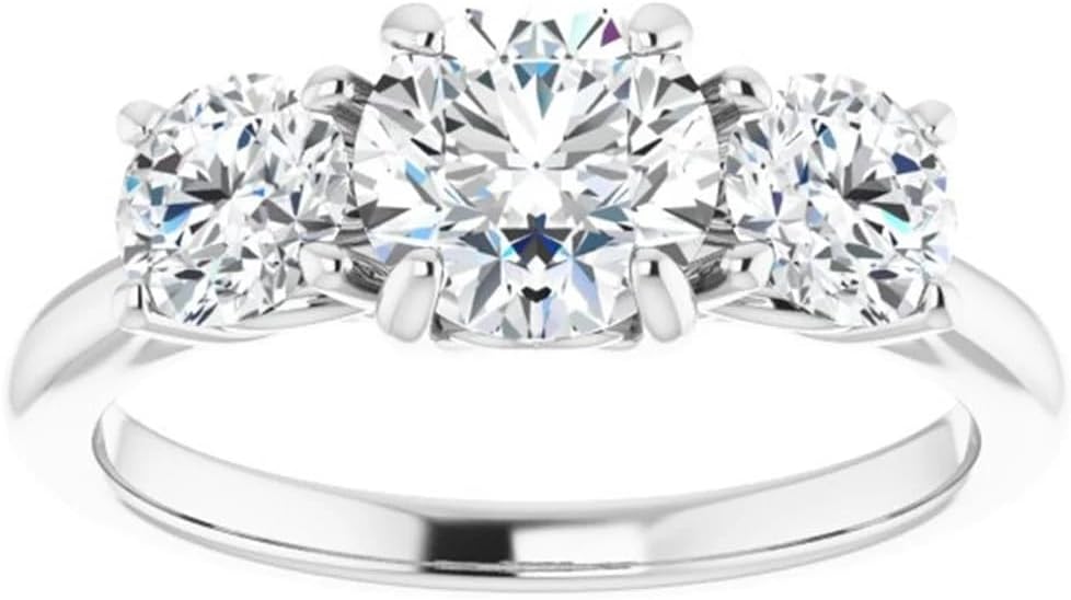 2CT-4CT Round Cut Moissanite Anniversary Ring for Women Three Stone Solitaire Engagement Handmade Ring, Promise Gifts for Her