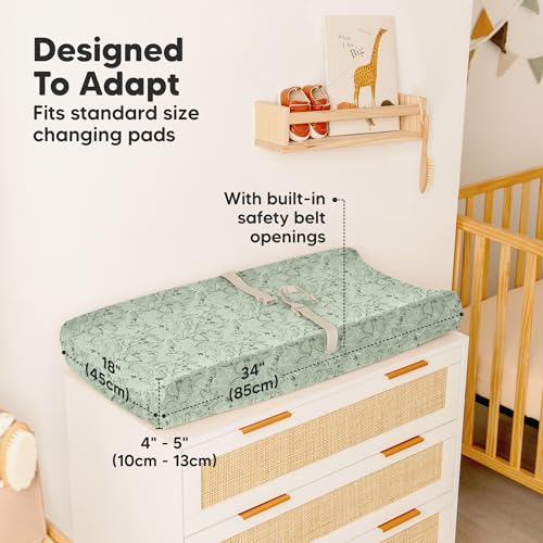 Image of 2-Pack Organic Changing Pad Covers for Girl, Boy, Neutral - 100% Cotton Changing Table Pad Cover, Soft Baby Nursery Diaper Changing Pad Sheets, Contour Changing Pads Liners,Change Pad Cover (DinoDood)
