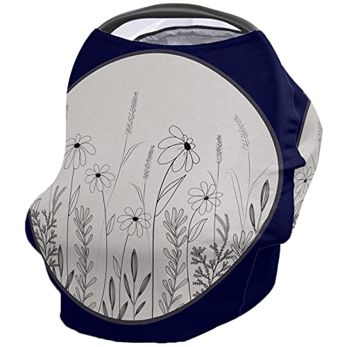 Nursing Cover for Breastfeeding Scarf, Daisy Flower Black Lines Baby Car Covers Super Soft Multi Use for Canopy Shopping Cart Cover Blanket Stroller Cover