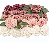 Lmeison Artificial Flowers 50pcs Burgundy Ombre Colors Foam Rose 5 Tones for DIY Wedding Bouquets Br