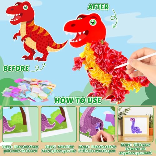 Image of Lonfliness 8PCS Poke Craft Kit Dinosaur No-Mess Fabric Sewing Art Fabric Puzzle Puncture Painting Dino Gift Creative Activity Game Birthday Party Favors