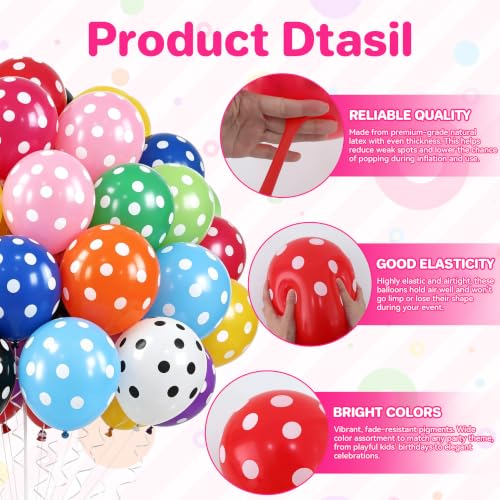 Image of TONIFUL 100 Pack Multicolor Polka Dot Latex Balloons - 12 Assorted Colors Balloon for Rainbow Birthday Carnival Baby Shower Anniversary Wedding Party Decorations