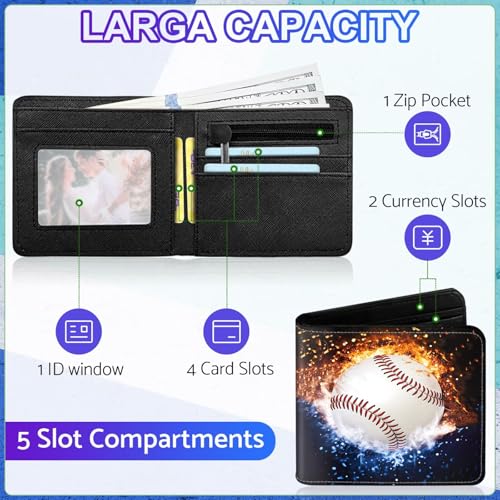 Image of Boys Wallet for Kids, Cool Kids Wallet for Boys Ages 8-10 9-12 11-15, Funny Baseball Leather Bifold Rfid Blocking, Coin Pocket Id Window for Teen Men Youth Guys Birthday Christmas Gifts