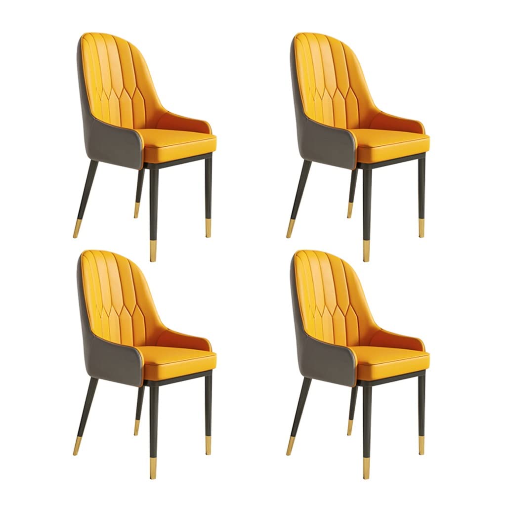 SJIALEN Leather Dining Chairs Set of 4, with Metal Feet Home Living Room Armrest Chairs Hotel Office Computer Chairs Kitchen Chair (Color : Yellow+Gray)