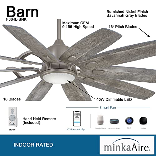 Minka-Aire F864L-BNK Barn 65" Ceiling Fan with LED Light and DC Motor in Burnished Nickel Finish… - Image 3