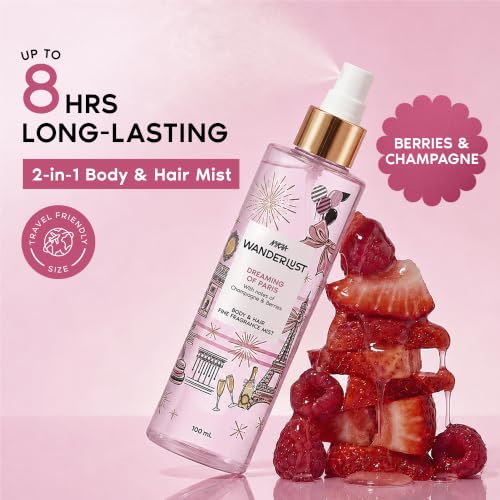 Image of Nykaa Wanderlust Dreaming of Paris Travel-size Perfume Hair & Body Mist 100ml | Long-Lasting Fine Fragrance Mist | Champagne & Berries | Lightweight, Non-Sticky