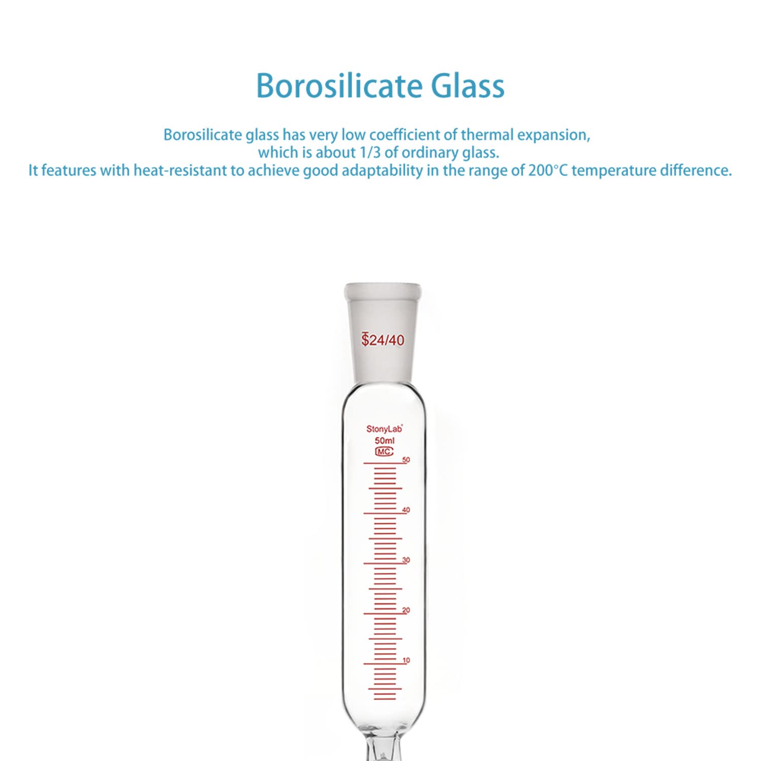 Imbuto A Caduta A Pressione Costante StonyLab 50 Ml, In Vetro Borosilicato, Giunto 24/40, Valvola Ad Alto Vuoto