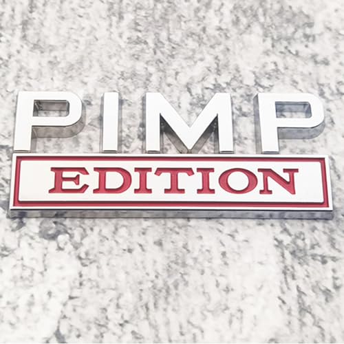 Image of Generic Pimp Edition Emblem with Strong Adhesive, Pimp Car Emblem 3D Badge Decal Car Truck Replacement Compatible with Universal Vehicle, Car, Truck, SUV (Silver Red)