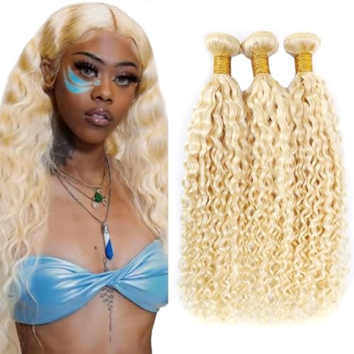330g 28 30 32 inch AuokMar Blonde Bundles 613 Water Wave Bundles Huma Hair Double Weft Soft Real 613 Blonde 3 Bundle Human Hair Extensions