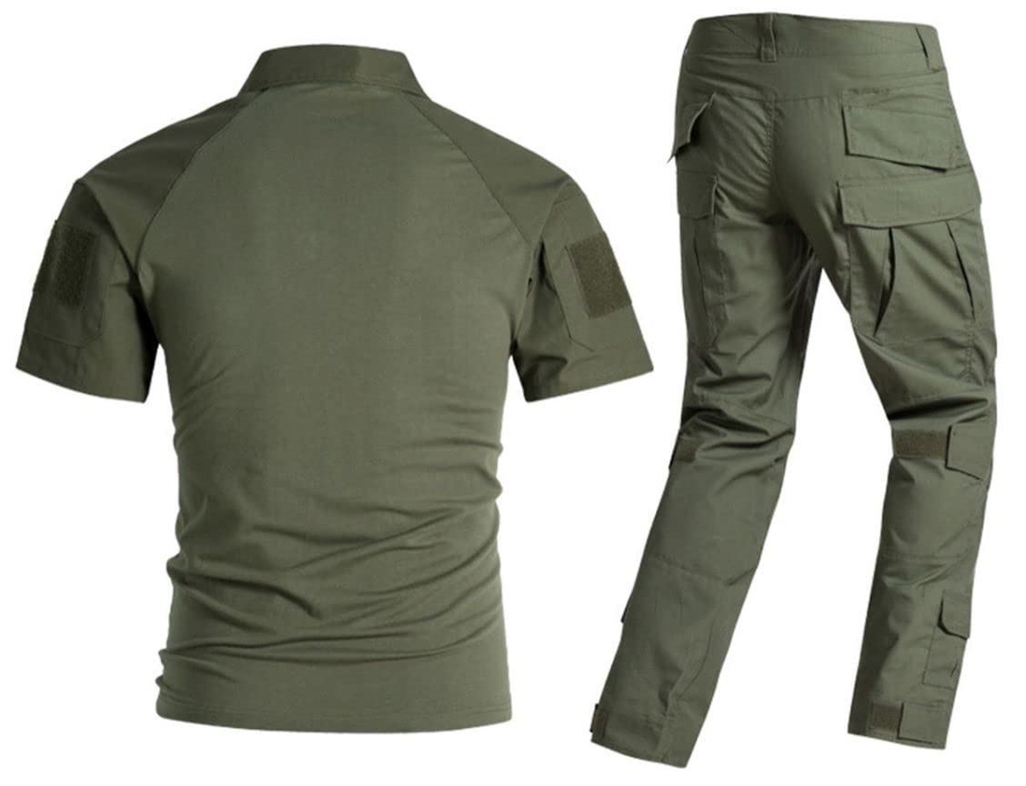 Chemise été Homme, Militaire Chemise Manche Courte Slim Combinaisons Tactiques Combat Shirt and Trousers Rip-Stop Chemise et Pantalon pour la Airsoft Chasse Paintball