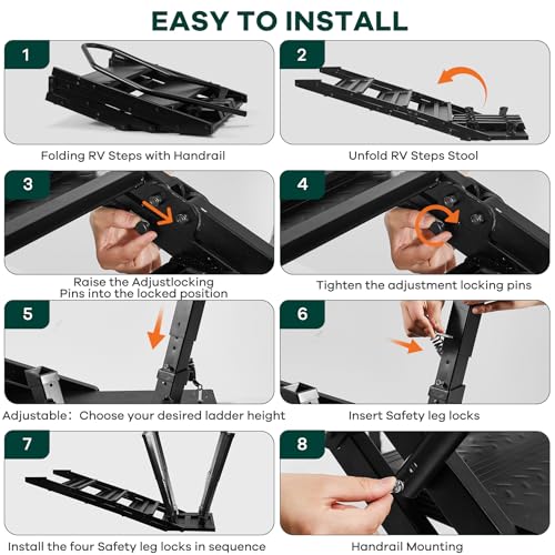 RV Steps Foldable, Aluminum Portable 4 Step Camper Steps with Handrail Adjustable Height with Non Slip Feets for 5th Wheel RV, Travel Trailer, Home, Camper, Spa, Hot Tub Steps, and Porch