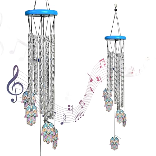 Image of ZAICUS Hamsa Hand Wind Chime - 23-Inch Metal Wind Chimes for Home Decor, Protection & Positive Energy - Hanging Bells for Balcony, Garden & Outdoor Spaces