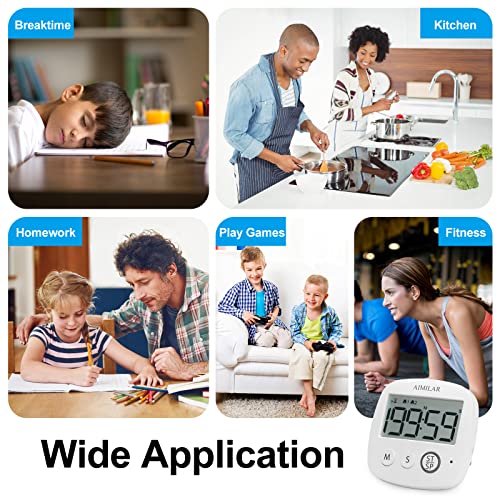 Aimilar Digital Timer With Alarm Clock - Countdown Kitchen Cooking Timer, Big Digits, Magnetic, Stand, Hang, For Oven Baking Kids Teacher Study Games Office Gym Exercise White #TOP7