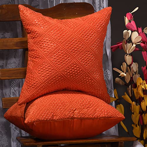 SCARLETT LINENS Burnt Orange Pillow Covers 12x12 Set of 2,