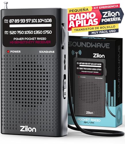 ZILON Radio a Pilas Portatil Pequeña Analogica Transistor FM Am Entrada Auriculares Kit Emergencia con Excelente Señal Pequeño de Bolsillo Muy Facil Uso Gente Mayor Simple Deportes Musica Noticias AA