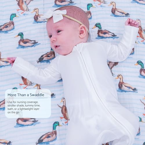 Image of LollyBanks Muslin Swaddle Blankets, 100% Cotton Neutral Baby Blanket for Boys and Girls, Soft and Lightweight 47 x 47 Inches Newborn Swaddles, Breathable Toddler Blanket (Swimming Mallard Duck Print)