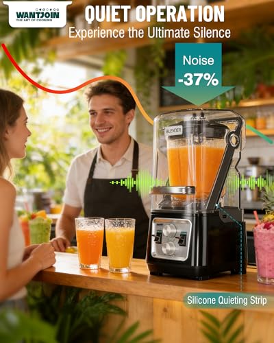 Image of WantJoin Commercial Blender- 80Oz Quiet Shield Smoothie Blender, 1600W Professional Ice Crusher with 6 Blades & 15 Speeds, High-speed Ice Drink Maker for Restaurant Cafe Home, Dishwasher Safe