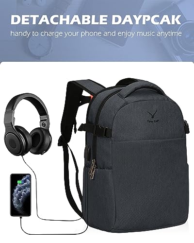 Hynes Eagle 2 in 1 Travel Backpack 22 inches Carry on Luggage 63L Rolling Backpack for Men Women with Packing Cubes 3PCS Set Grey Waist Pack Black4