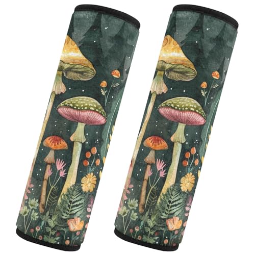 Image of Forest Mushroom Scene Green Seat Belt Cover Pad 2 Pcs Soft Cute Seatbelt Covers Protector Support Head Neck Shoulder Strap for Car Seats High Chair Backpack for Adults Kids Women Men 10x7.7In 2
