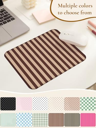Image of Square Cute Striped Mouse Pad with Stitched Edge, Premium Waterproof Cloth Aesthetic Small Stripe Mouse Mat, Non-Slip Rubber Base Funny Mousepad Desk Accessories,Striped Brown Khaki