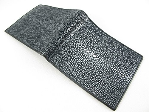 Genuine Polished Stingray Shagreen Skin Leather Bifold Slim Wallet (Black)4
