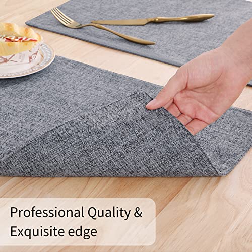 Homaxy Cotton Linen Placemats For Dining Table Set Of 6, Heat Resistant Washable Table Mats, Easy To Clean Place Mats, 13" X 19", Dark Grey #TOP4