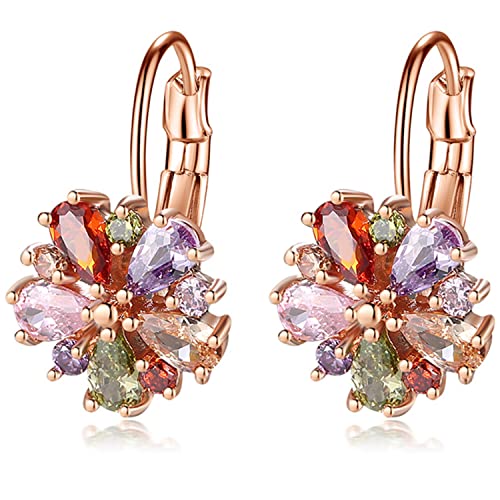 Huggie Stud Earrings for Women Hoop Earrings Multicolored Crystal Elements Fashion Bridal Jewelry Rose Flower