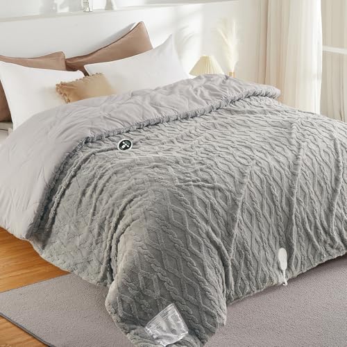 STARBEDIA Heated Comforter Blanket Queen Size with Wireless LCD Controller, Tufted Fast Heating Electric Quilt, 6 Heat Levels & 2-10H Time Settings, UL Certified, Grey Queen 90