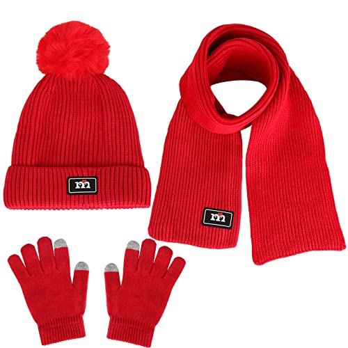 Kids Winter Beanie Hat Scarf Gloves Set for 2-7 Years Old Boys Girls Winter Knit Warm Fleece Lined Kids Hat Scarf Gloves Set