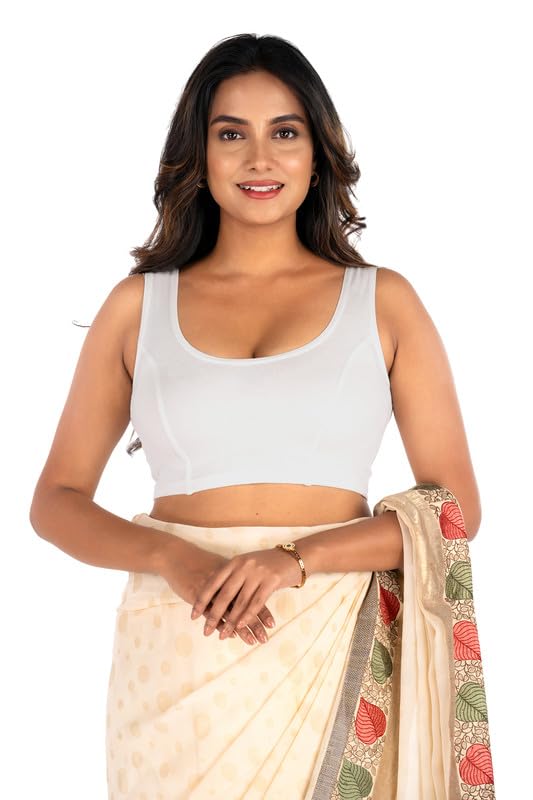 Image of Abhi Cotton Readymade Saree Blouse for Women- Sleeveless, U-Neck, Regular-fit, Stretchable, Pull-on Style