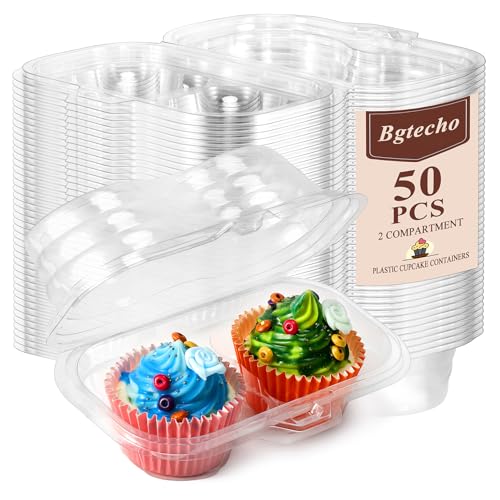 50-Pack 2-Compartment Clear Stackable Cupcake Containers